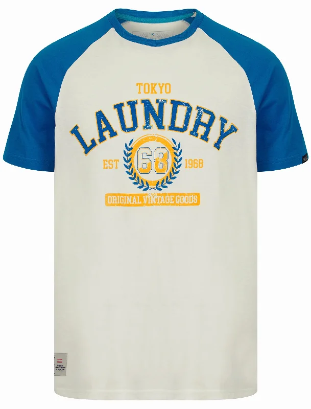 Summit Baseball Style Raglan Sleeve Crew Neck T-Shirt in Snow White - Tokyo Laundry