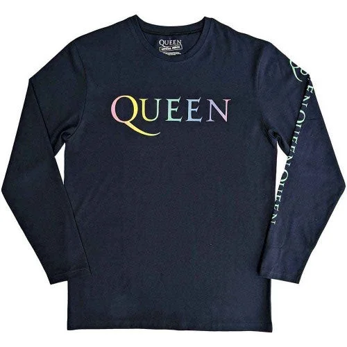Queen Unisex Adult Rainbow Crest Long-Sleeved T-Shirt