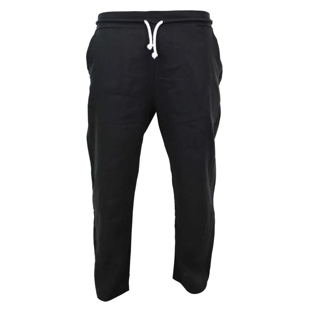 Men's Pure Linen Trousers Elasticated Waist Summer Beach Holiday Slacks