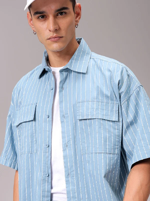 Men's Steel Oversized Pin Striped Streetwear Shirt