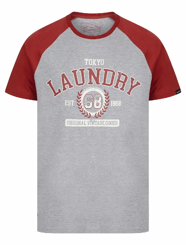 Summit Baseball Style Raglan Sleeve Crew Neck T-Shirt in Light Grey Marl - Tokyo Laundry Summit Baseball Style Raglan Sleeve Crew Neck T-Shirt in Light Grey Marl - Tokyo Laundry