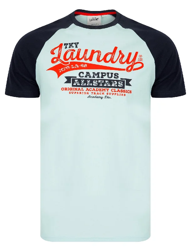 Milwaukee Baseball Style Raglan Sleeve Cotton Jersey Crew Neck T-Shirt in Maritime Blue - Tokyo Laundry Milwaukee Baseball Style Raglan Sleeve Cotton Jersey Crew Neck T-Shirt in Maritime Blue - Tokyo Laundry