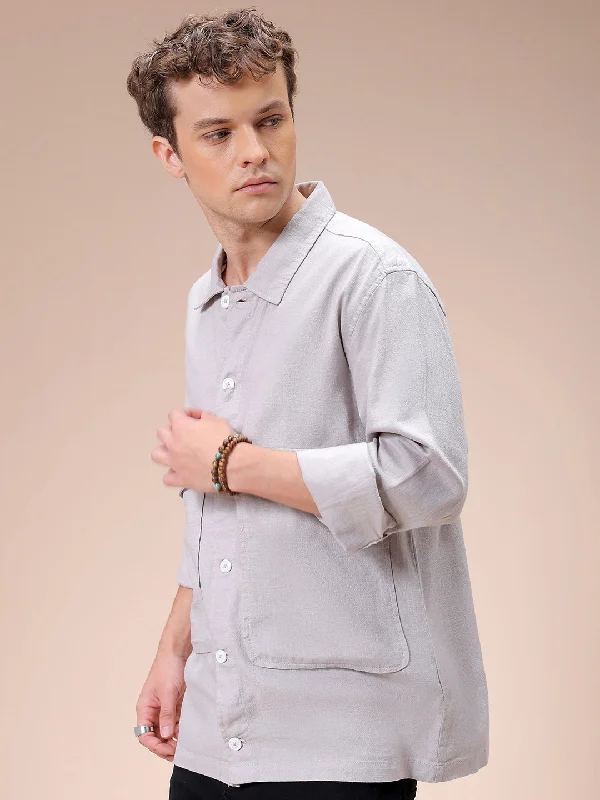 Men's Steel Regular Fit Solid Resortwear Shirt