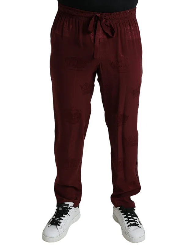 Dolce & Gabbana Elegant  Silk Pajama Pants with Crown Men's Motif